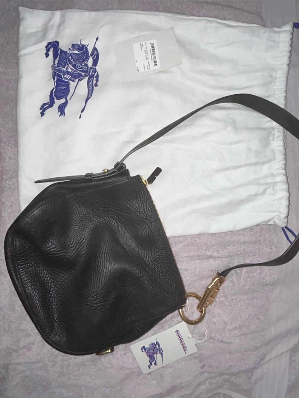 Burberry Black Pebbled Leather Shoulder Bag with Gold Hardware